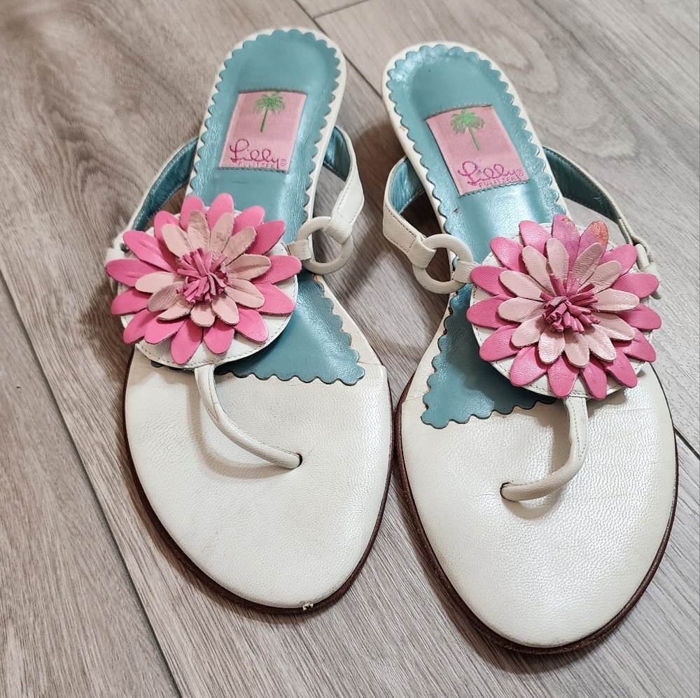 Lilly Pulitzer White and Pink Floral Sandals - Picture 3 of 9